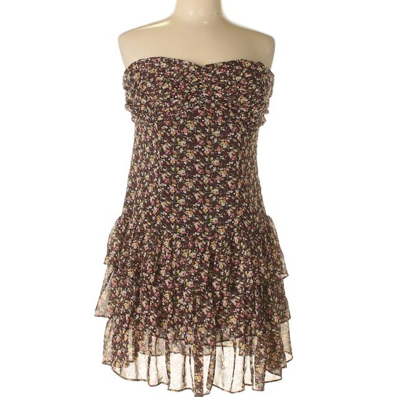 EXPRESS Brown Floral Ruffled Dress with Sparkles - Picture 1 of 2